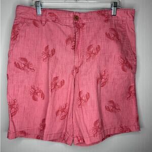 IZOD Saltwater Coral Lobster Printed Beachy Theamed Mens Chino Shorts 36